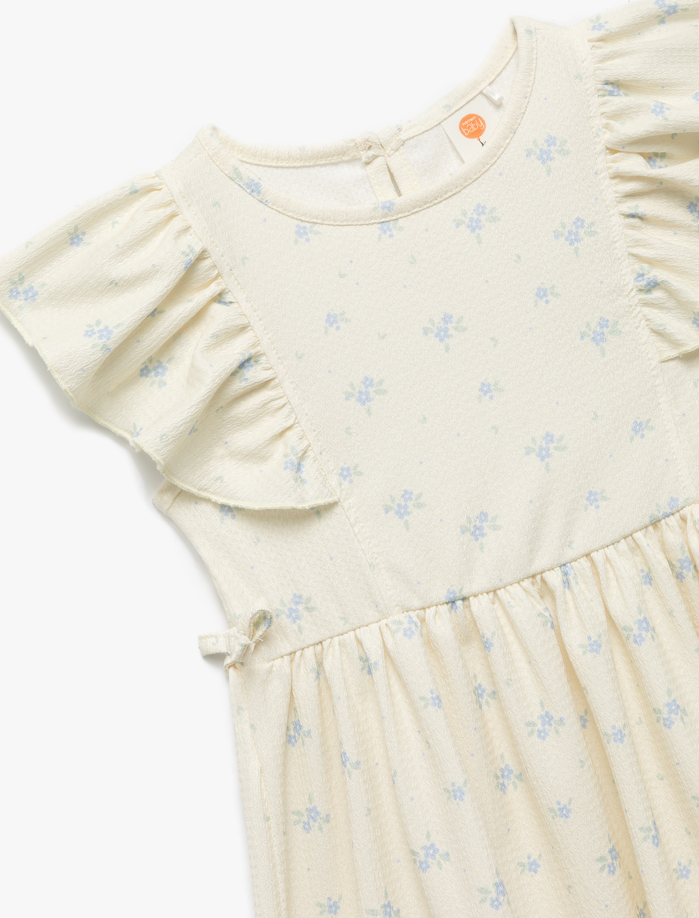  Kız Bebek Fırfır Detaylı Kısa Kollu Bisiklet Yaka Çiçekli Elbise