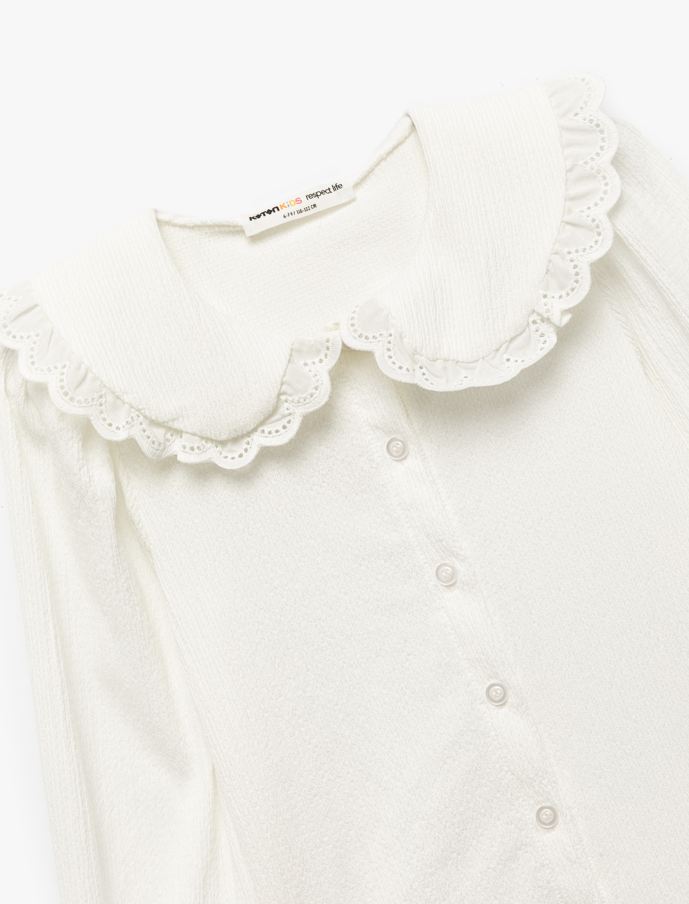  Kız Çocuk Uzun Kollu Düğme Detaylı Bebe Yaka Bluz