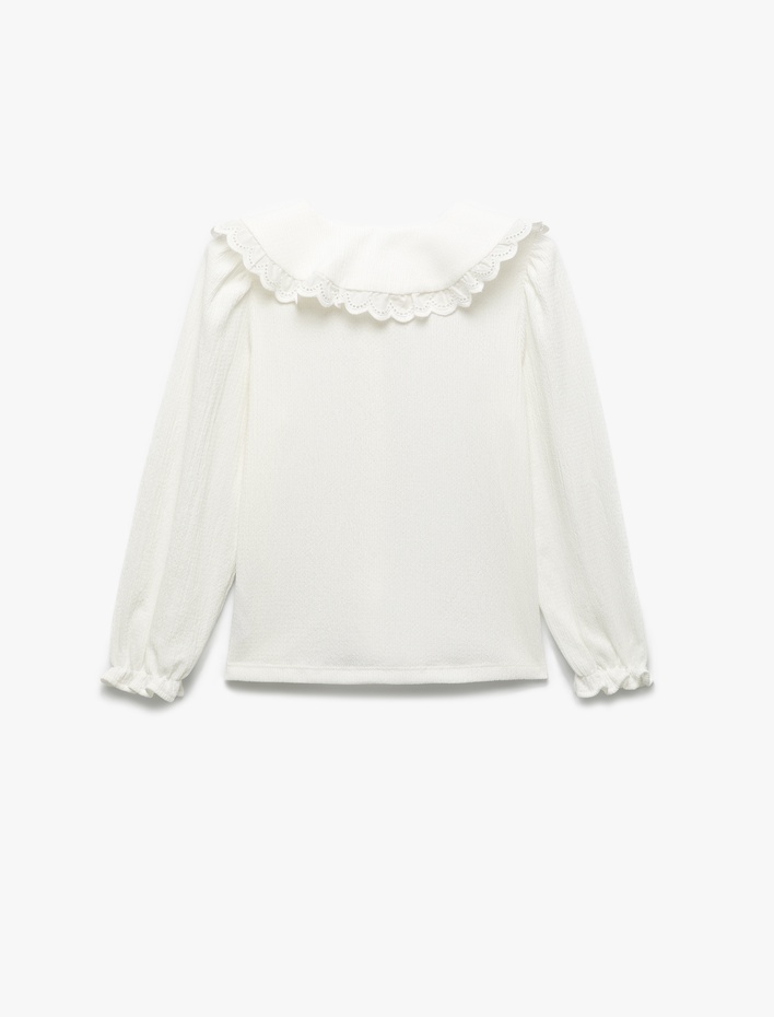 Kız Çocuk Uzun Kollu Düğme Detaylı Bebe Yaka Bluz