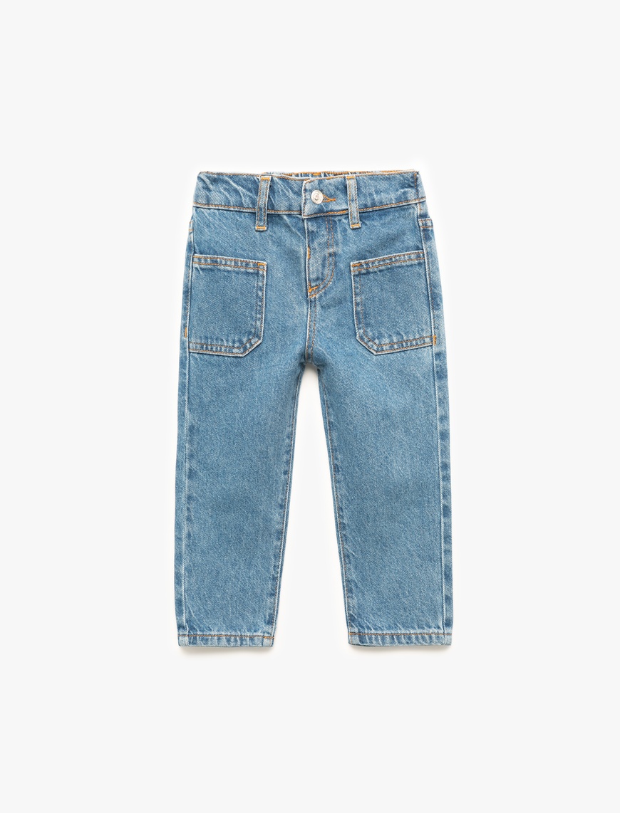  Kız Bebek Pamuklu Cep Detaylı Denim Pantolon