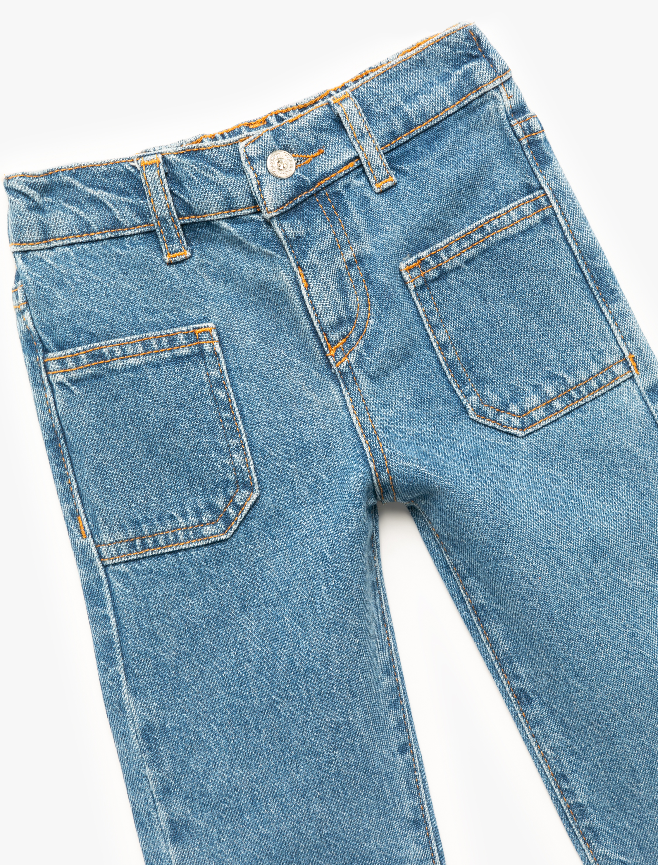  Kız Bebek Pamuklu Cep Detaylı Denim Pantolon