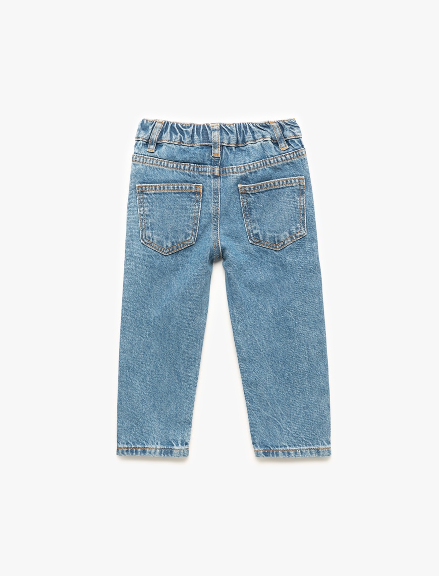  Kız Bebek Pamuklu Cep Detaylı Denim Pantolon