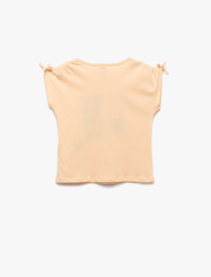 Kız Bebek Kısa Kollu Bisiklet Yaka Baskılı Pamuklu Tişört