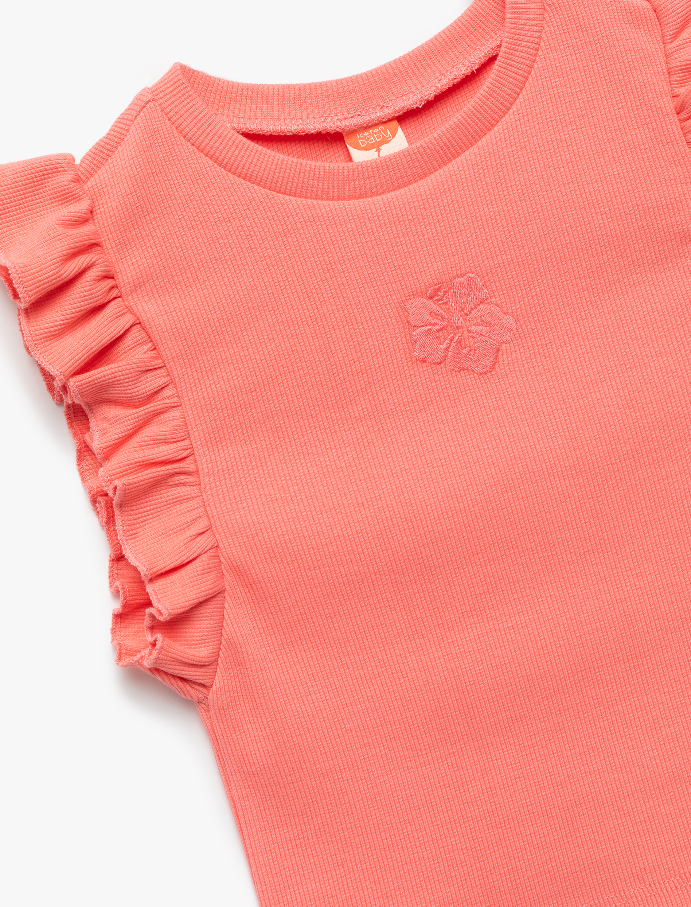  Kız Bebek Çiçek İşlemeli Fırfırlı Kolsuz Bisiklet Yaka Kaşkorse Atlet