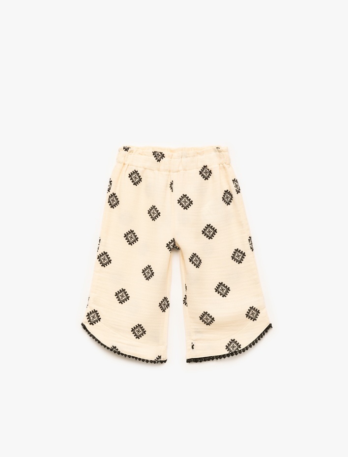 Kız Bebek Beli Lastikli Pamuklu Desenli Bol Paça Pantolon