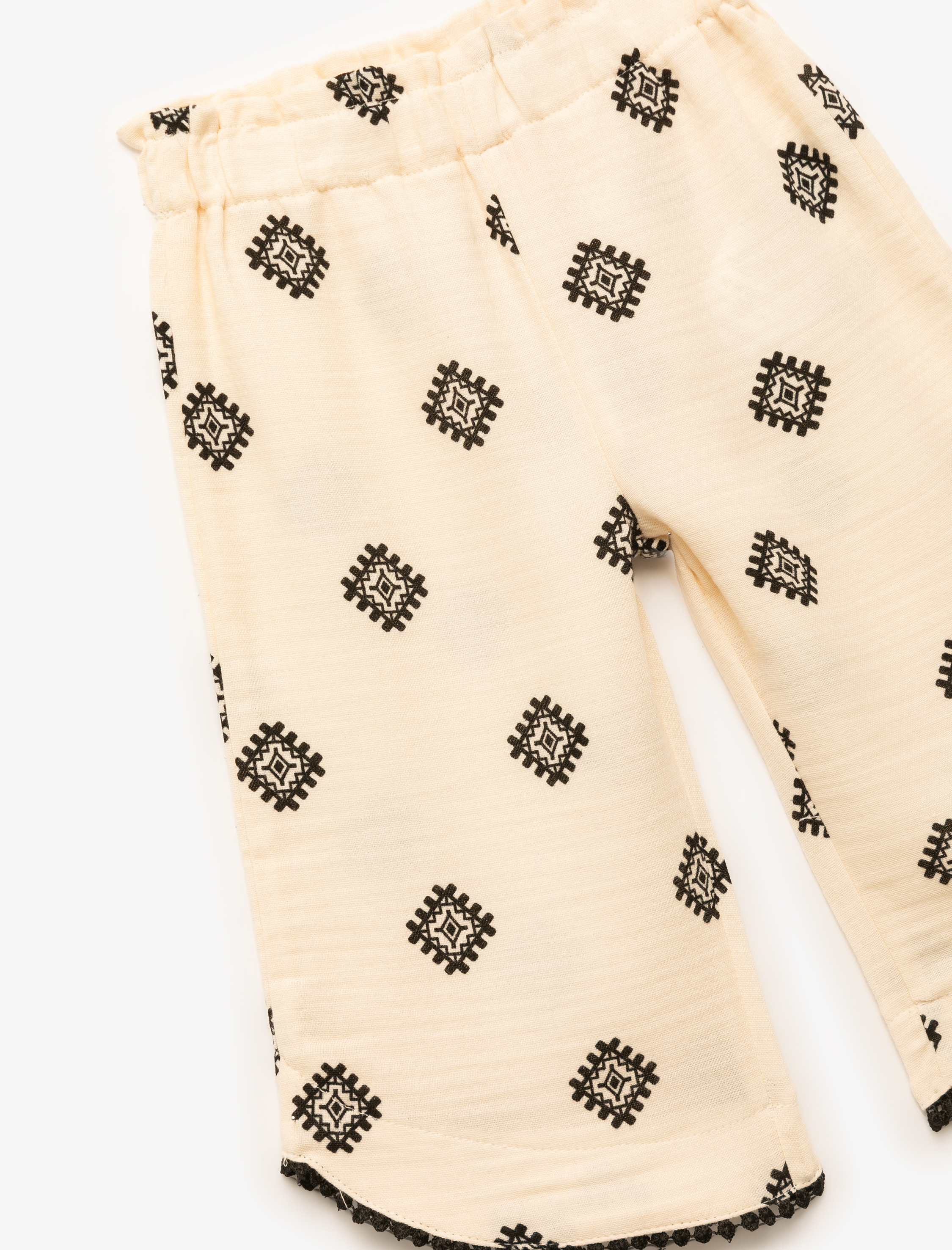  Kız Bebek Beli Lastikli Pamuklu Desenli Bol Paça Pantolon