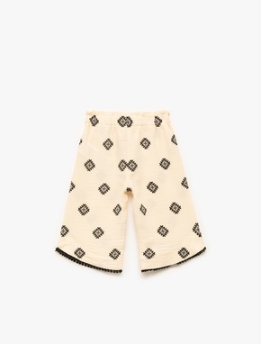 Beli Lastikli Pamuklu Desenli Bol Paça Pantolon_1
