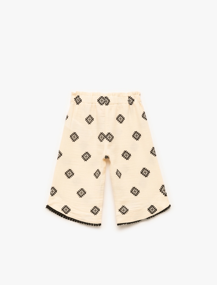 Kız Bebek Beli Lastikli Pamuklu Desenli Bol Paça Pantolon