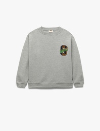 İşleme Detaylı Uzun Kollu Bisiklet Yaka Oversize Sweatshirt