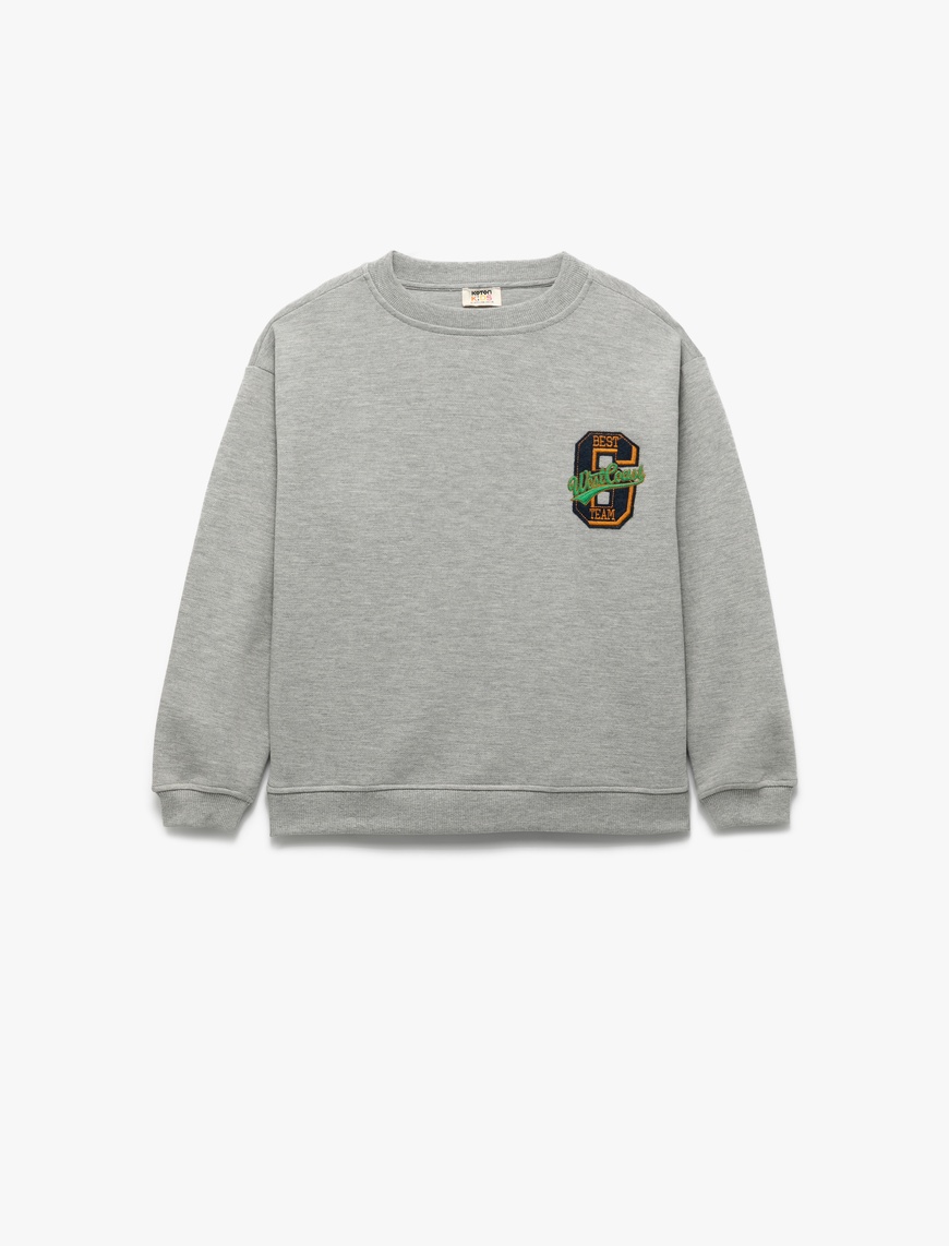  Erkek Çocuk İşleme Detaylı Uzun Kollu Bisiklet Yaka Oversize Sweatshirt