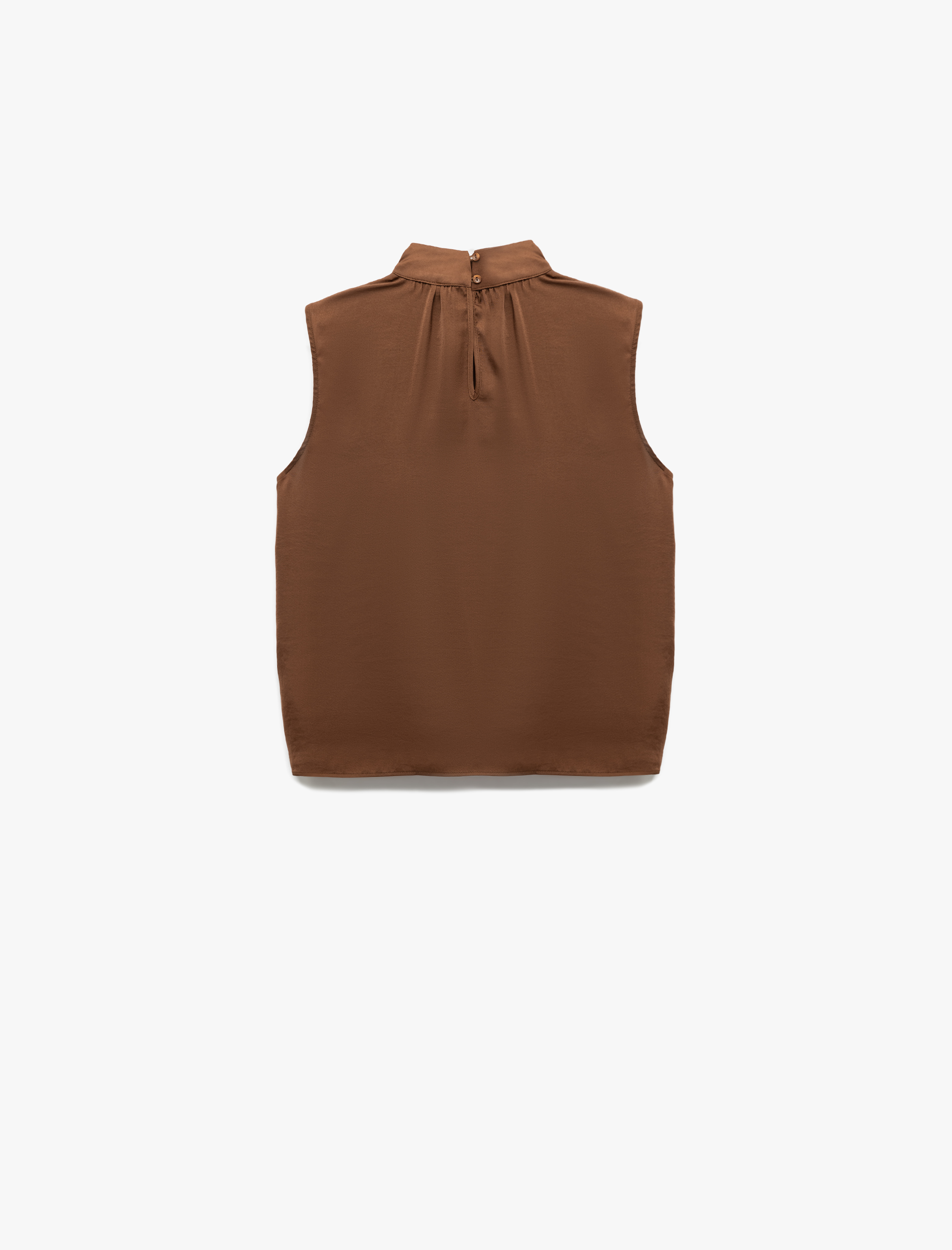   Bağlama Detaylı Dik Yaka Kolsuz Saten Bluz