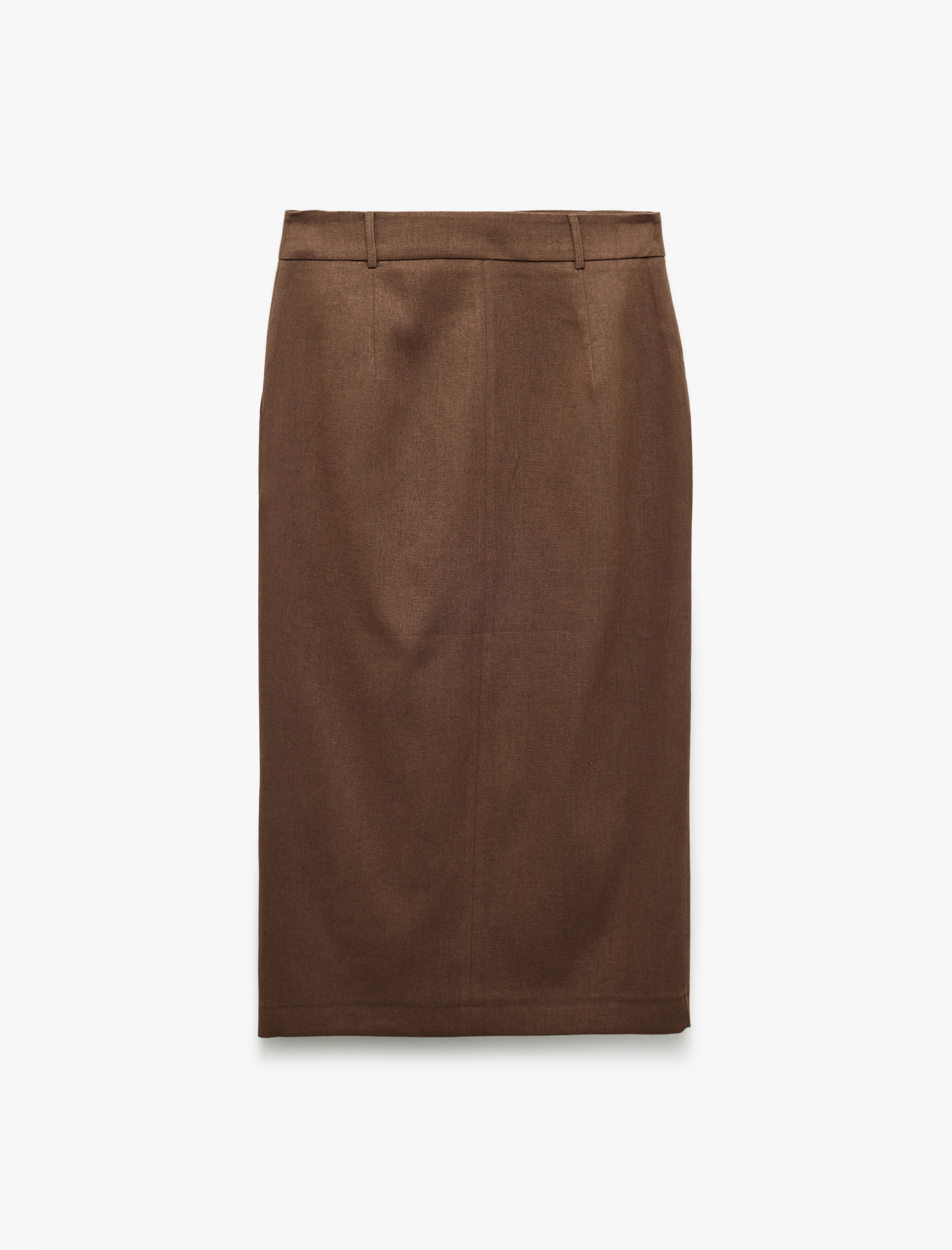   Düğmeli Cepli Midi Boy Keten Kalem Etek