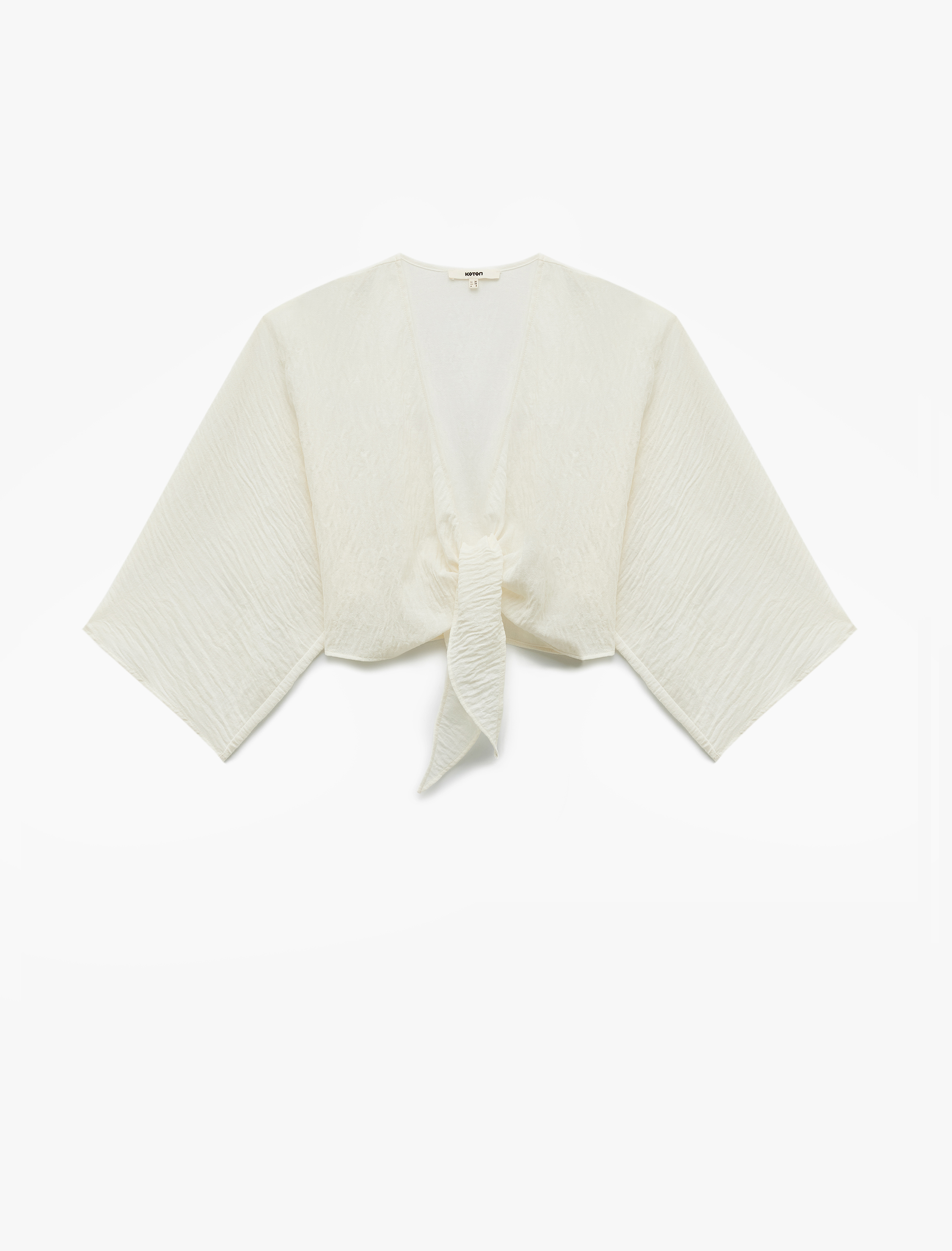   Bol Kalıp Yarasa Kol Kruvaze Önden Bağlamalı Kısa Bluz