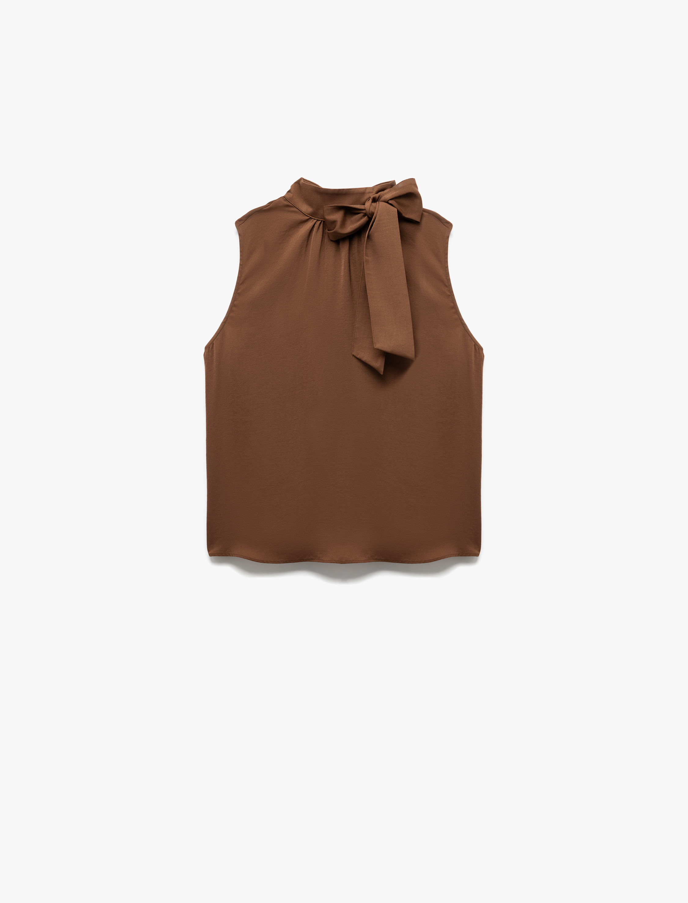   Bağlama Detaylı Dik Yaka Kolsuz Saten Bluz