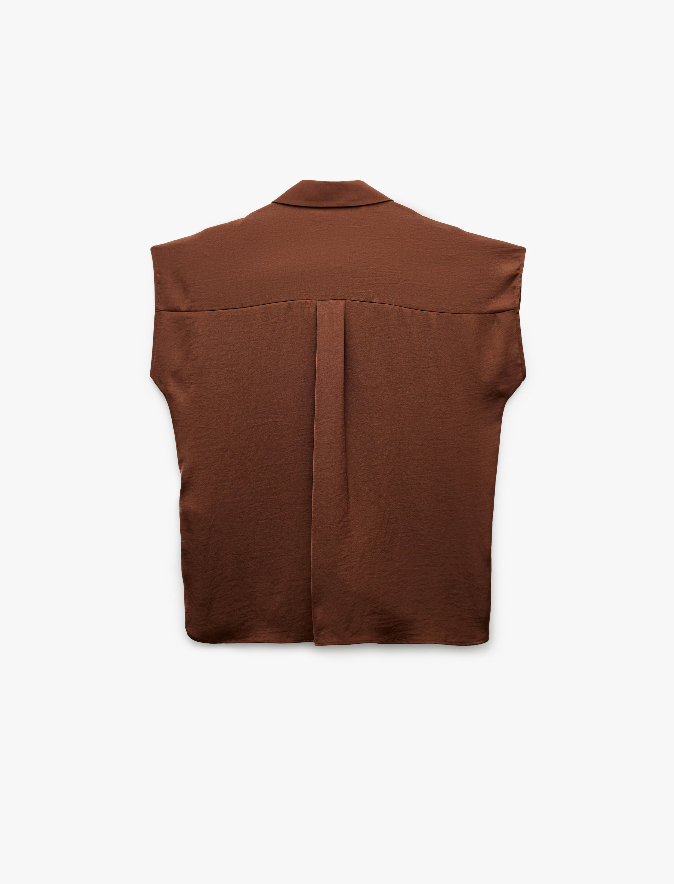 Aerobin Kumaş Klasik Yaka Kolsuz Düğmeli Saten Gömlek