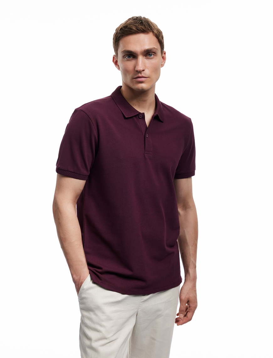   Slim Fit Kısa Kollu Pike Kumaş Pamuklu Polo Yaka Tişört