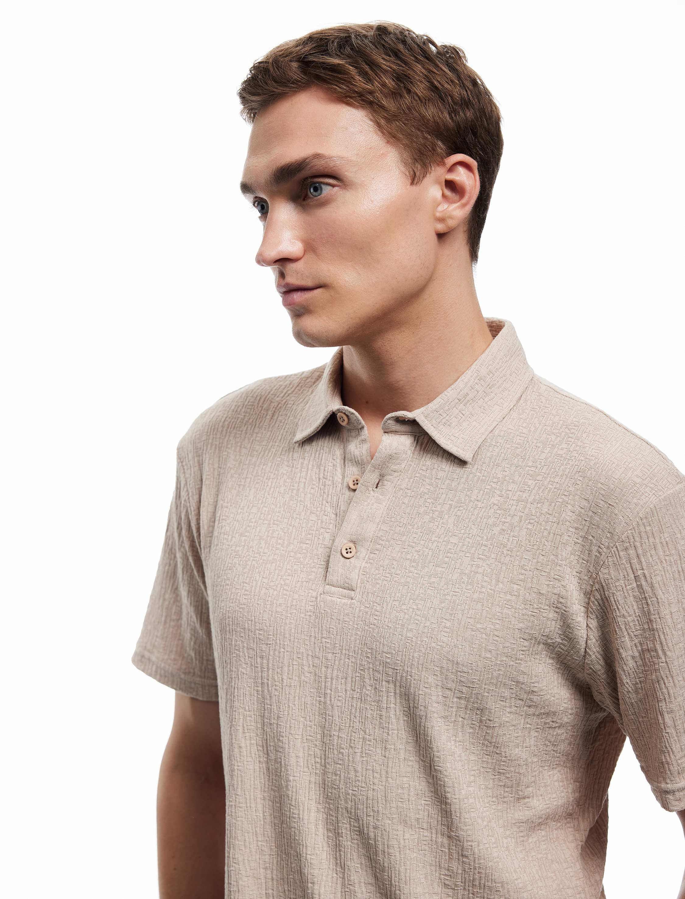   Kısa Kollu Pamuk Karışımlı Regular Fit Dokulu Polo Yaka Tişört