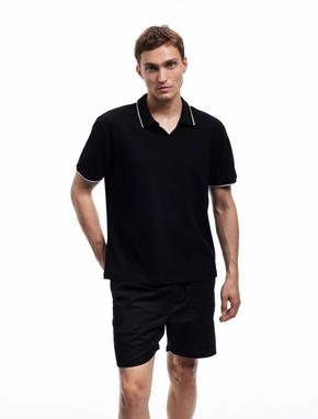 Kontrast Detaylı Pamuklu Pike Kumaş Kısa Kollu Slim Fit Polo Yaka Tişört
