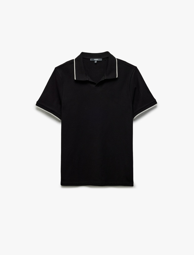 Kontrast Detaylı Pamuklu Pike Kumaş Kısa Kollu Slim Fit Polo Yaka Tişört_2