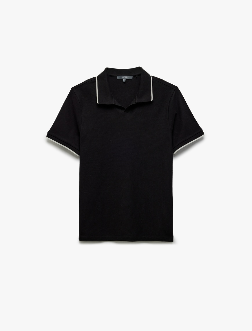  Kontrast Detaylı Pamuklu Pike Kumaş Kısa Kollu Slim Fit Polo Yaka Tişört