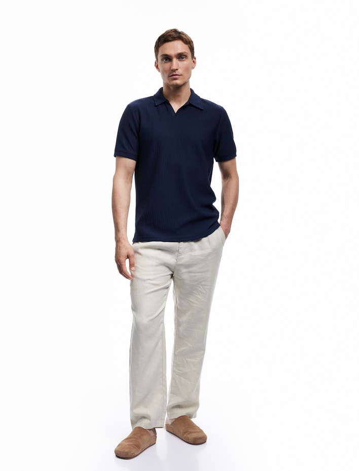  Dokulu Regular Fit Basic Kısa Kollu Polo Yaka Tişört