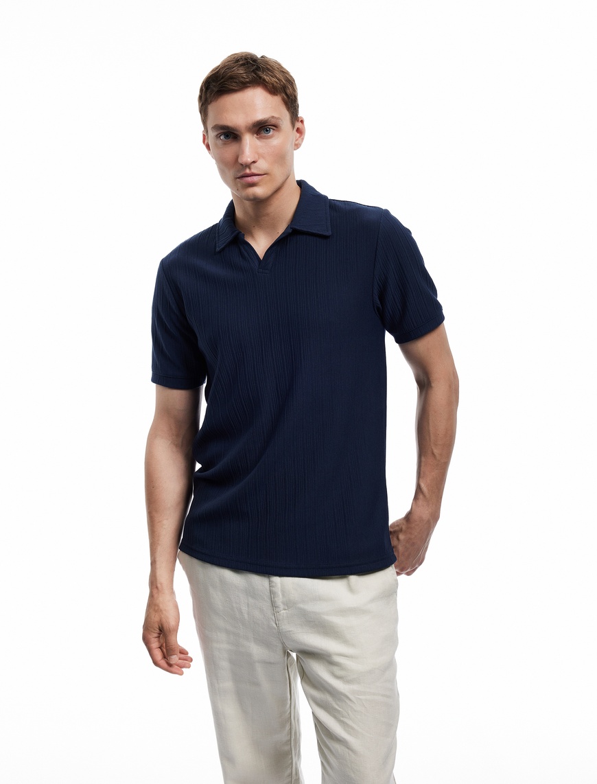   Dokulu Regular Fit Basic Kısa Kollu Polo Yaka Tişört