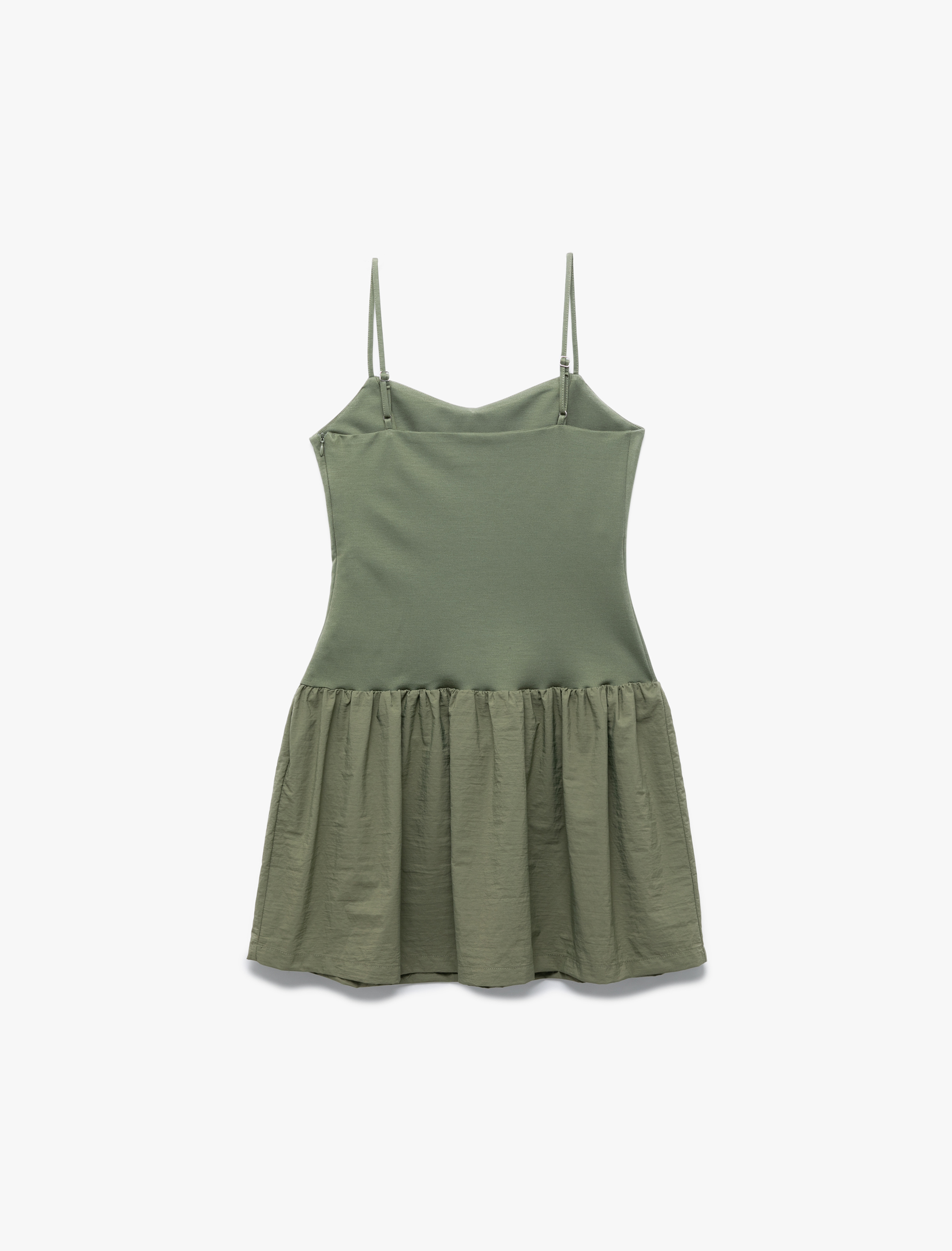   İp Askılı Kalp Yaka Dikiş Detaylı Balon Elbise