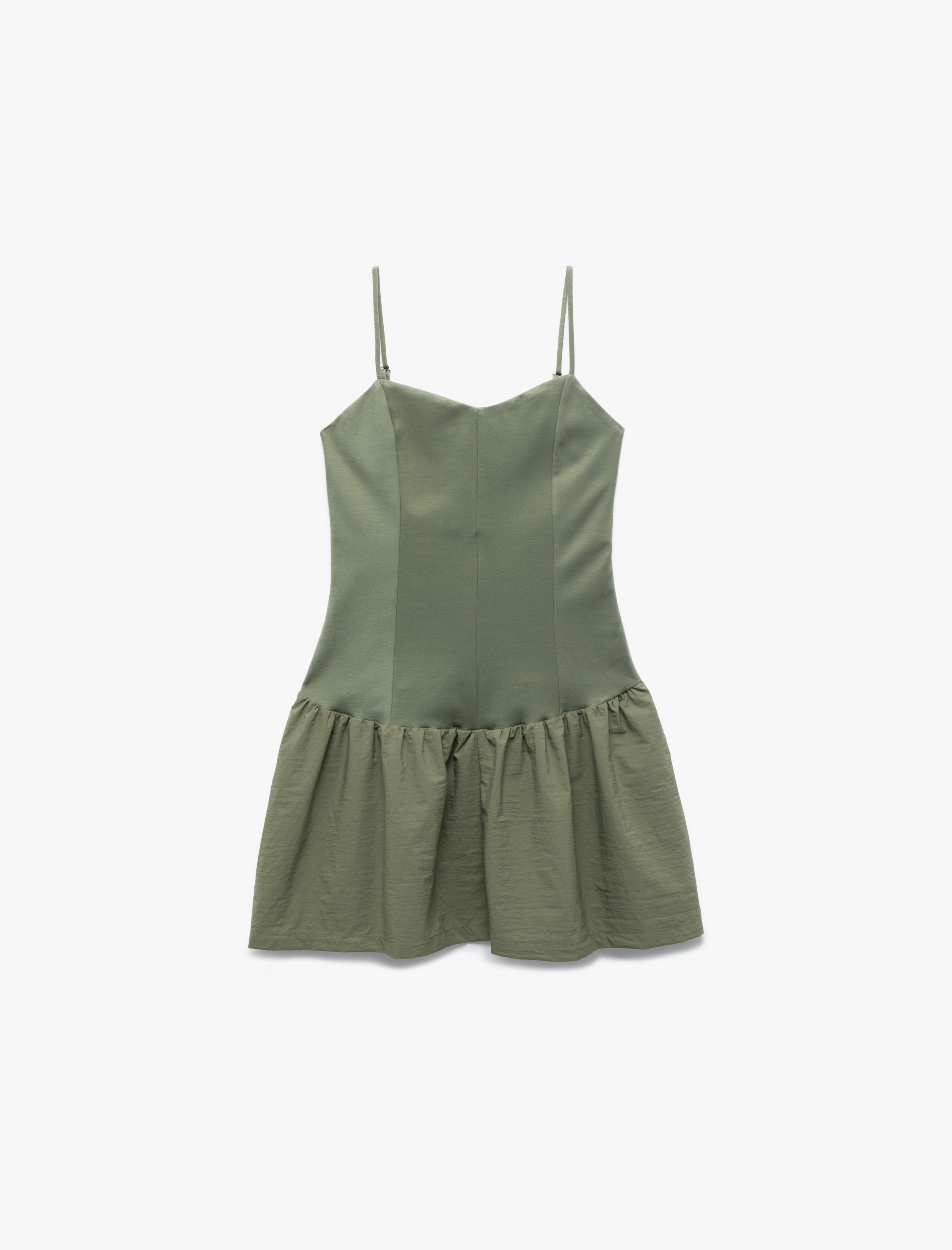   İp Askılı Kalp Yaka Dikiş Detaylı Balon Elbise