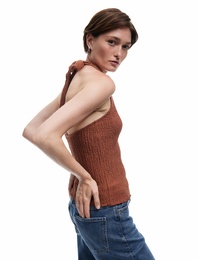 Bürümcük Kumaş Slim Fit Sırt Dekolteli Halter Yaka Üst