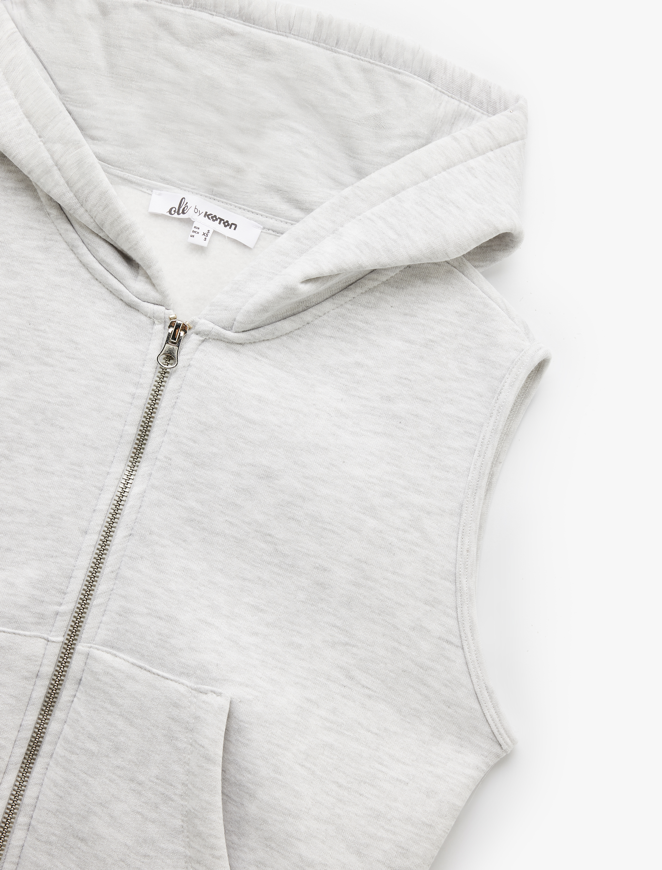   Kapüşonlu Kolsuz Kanguru Cepli Şardonlu Fermuarlı Sweatshirt