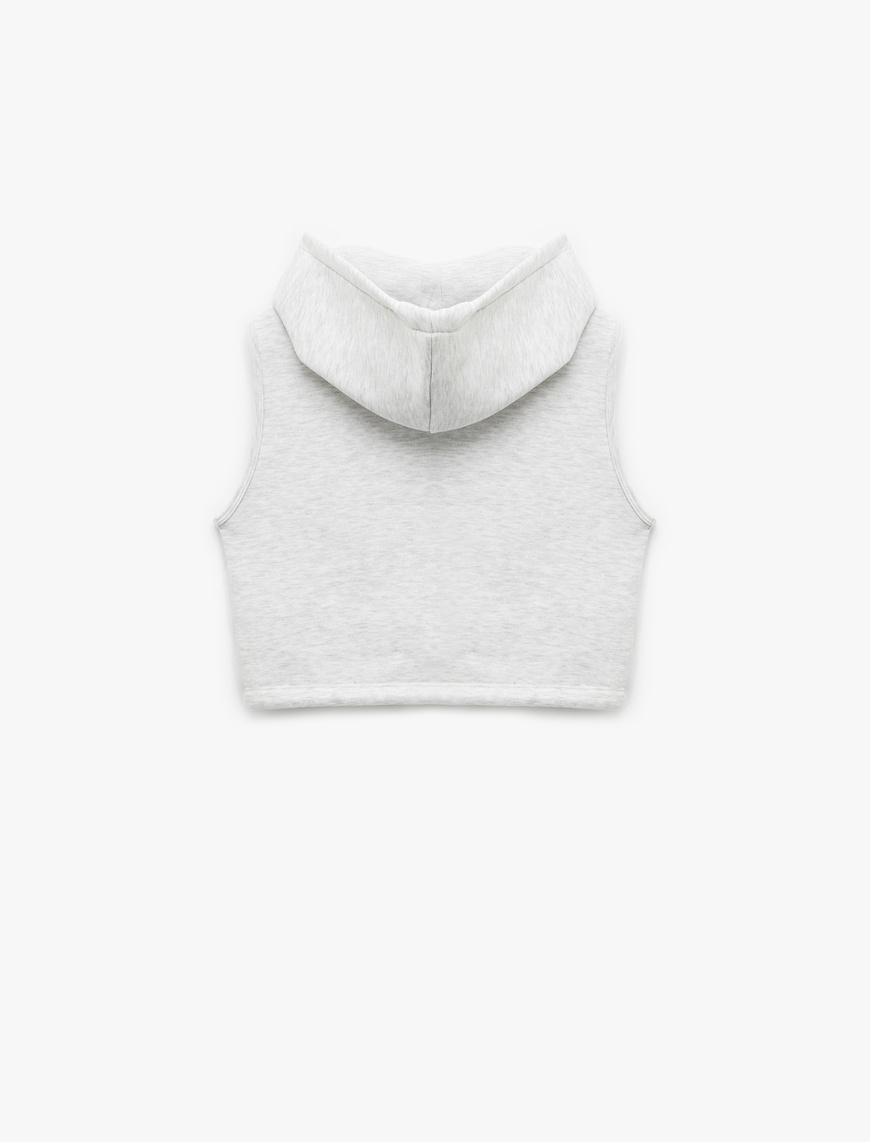   Kapüşonlu Kolsuz Kanguru Cepli Şardonlu Fermuarlı Sweatshirt