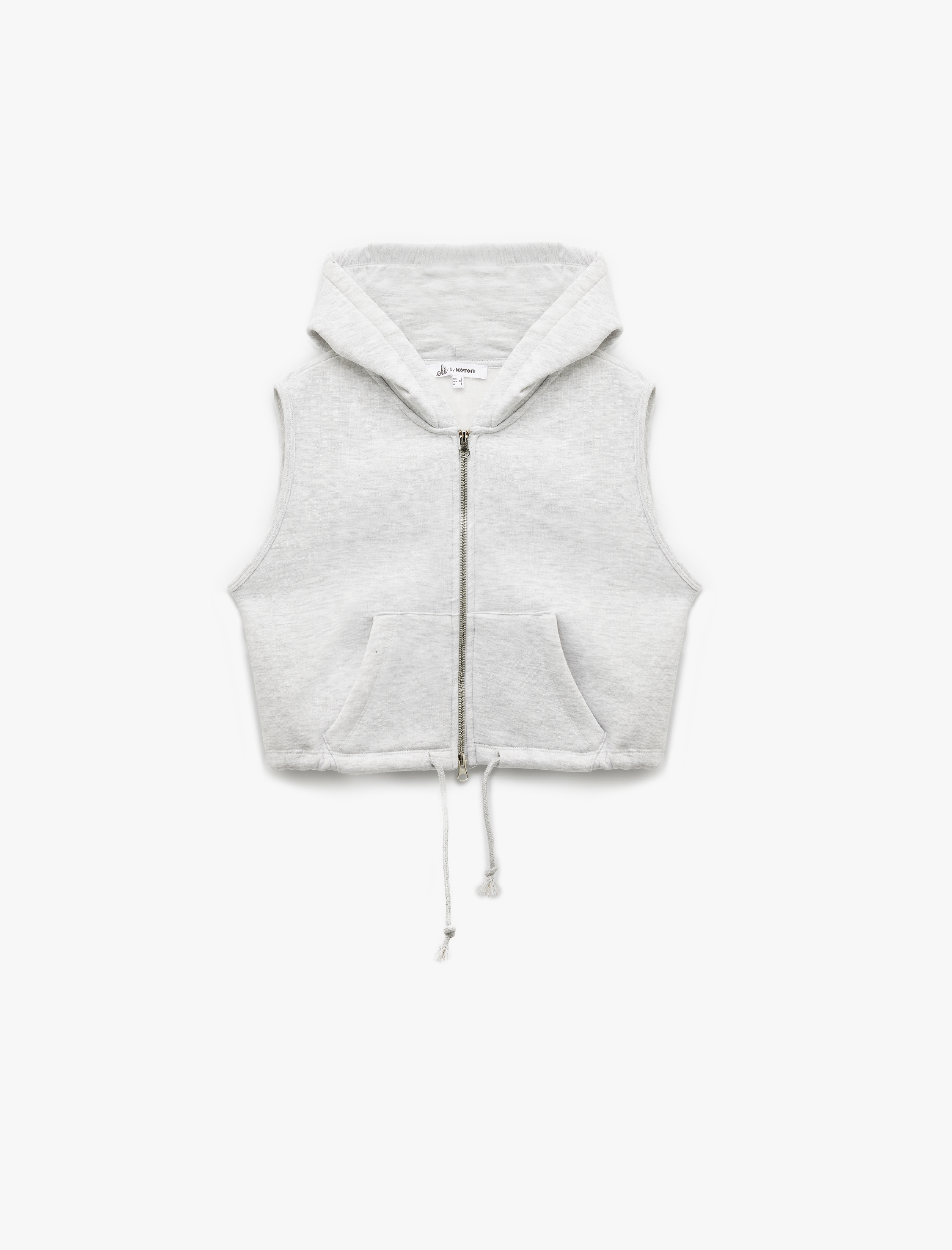   Kapüşonlu Kolsuz Kanguru Cepli Şardonlu Fermuarlı Sweatshirt