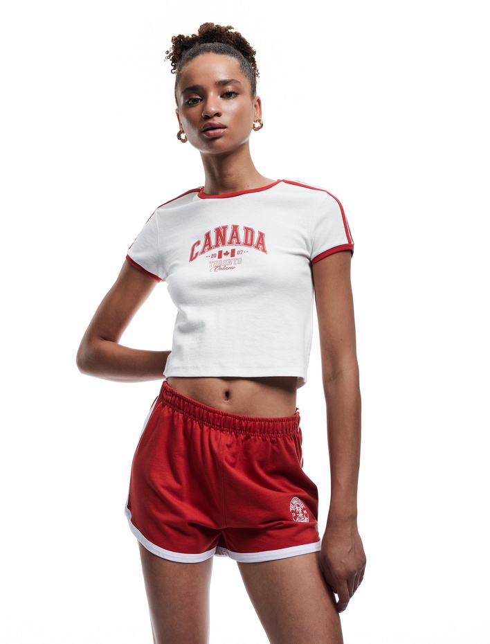  Kolej Nakışlı Beli Bağcıklı Biyeli Mini Şort