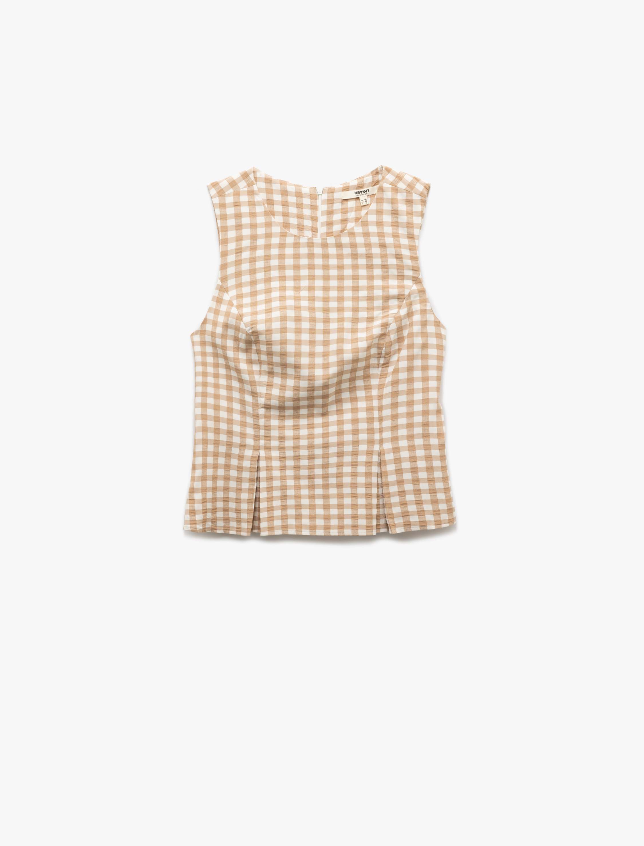   Viskon Kumaş Pile Detaylı Bisiklet Yaka Pötikareli Kolsuz Bluz