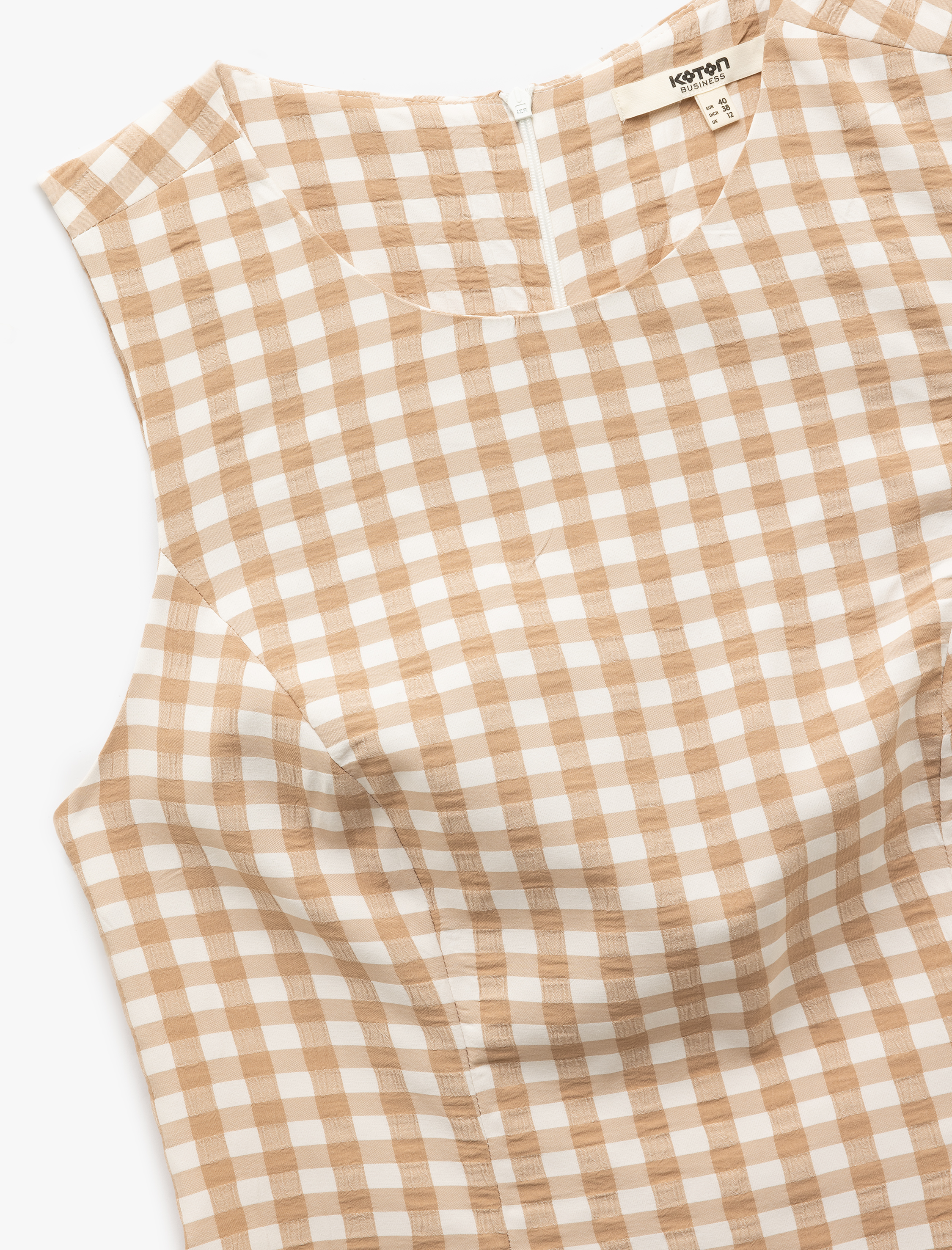   Viskon Kumaş Pile Detaylı Bisiklet Yaka Pötikareli Kolsuz Bluz