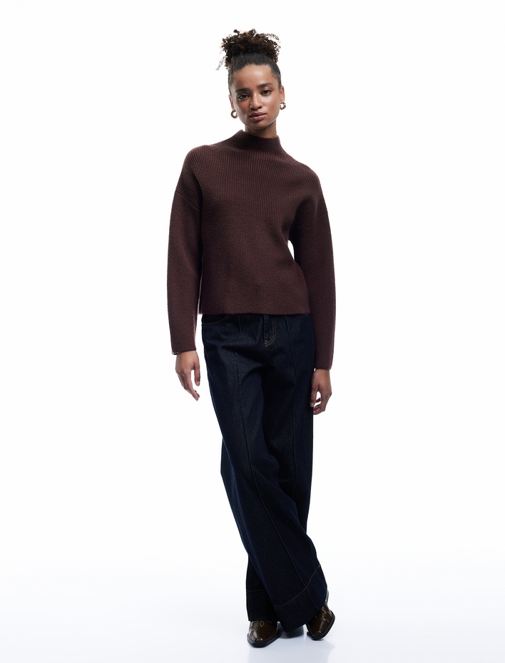  Dik Yaka Uzun Kollu Rahat Kalıp Basic Triko Kazak