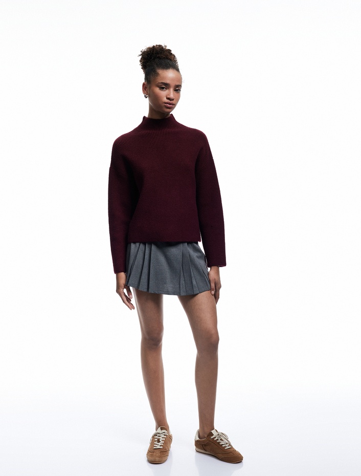  Dik Yaka Uzun Kollu Rahat Kalıp Basic Triko Kazak