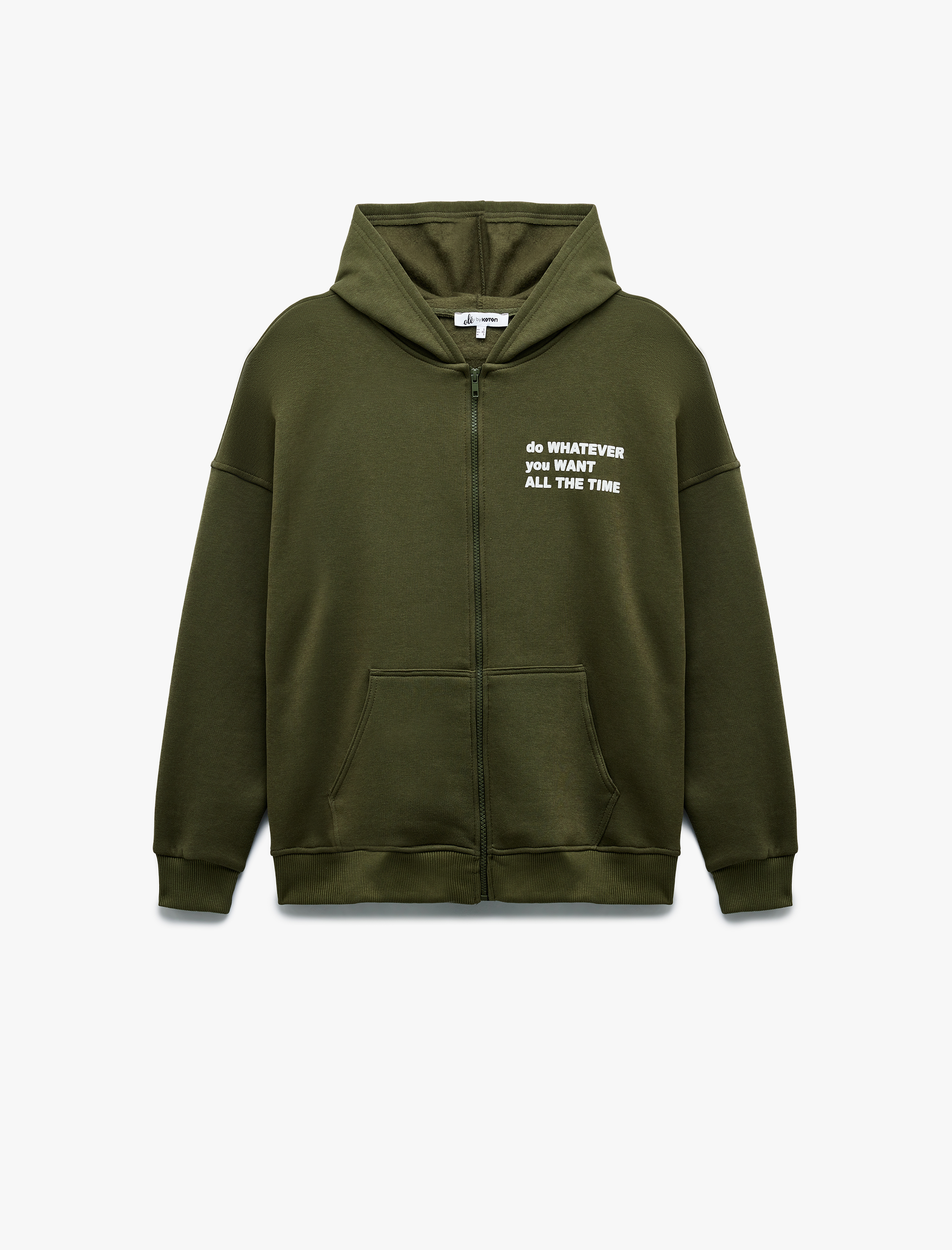   Şardonlu Kanguru Cepli Arkası Baskılı Fermuarlı Kapüşonlu Oversize Sweatshirt