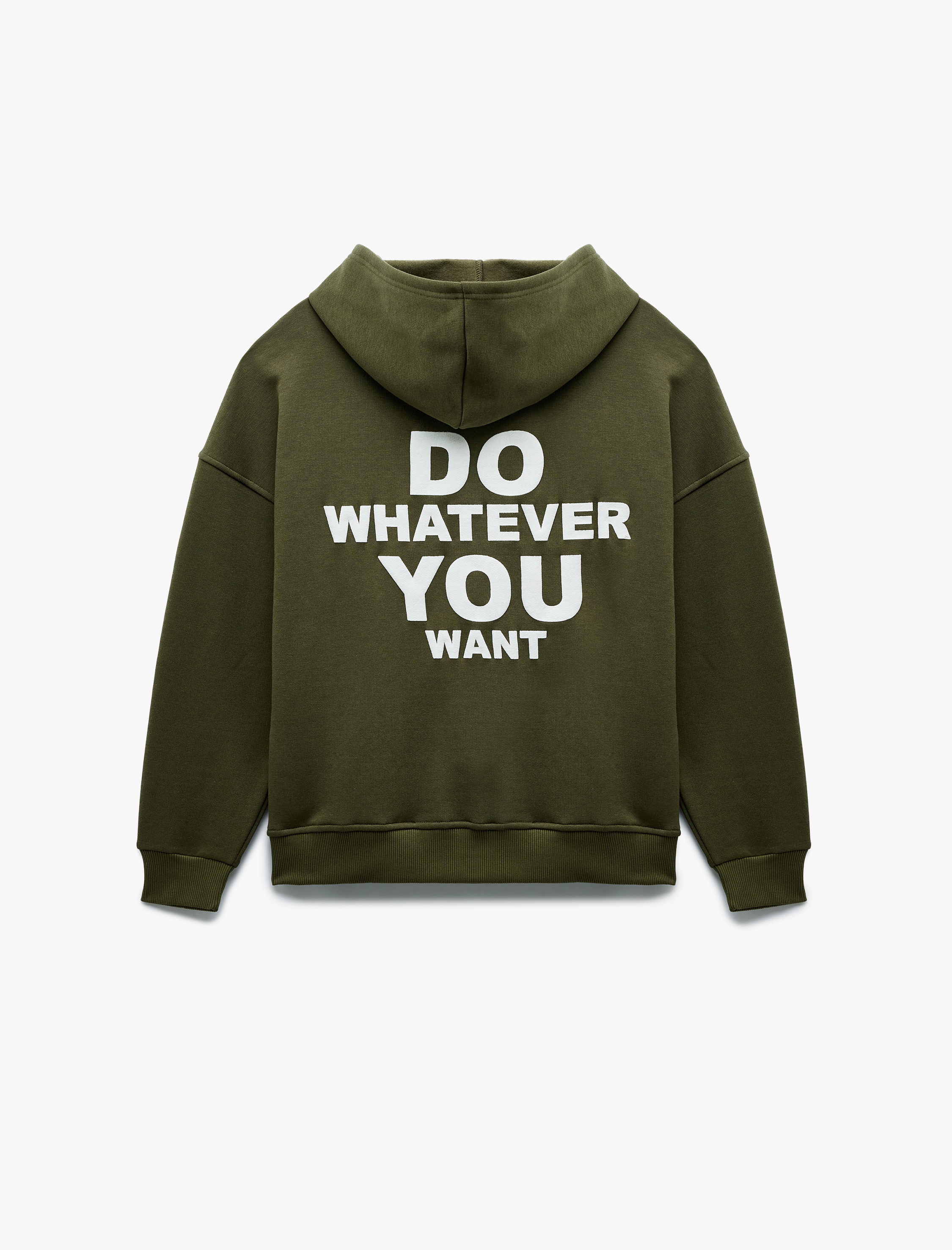   Şardonlu Kanguru Cepli Arkası Baskılı Fermuarlı Kapüşonlu Oversize Sweatshirt