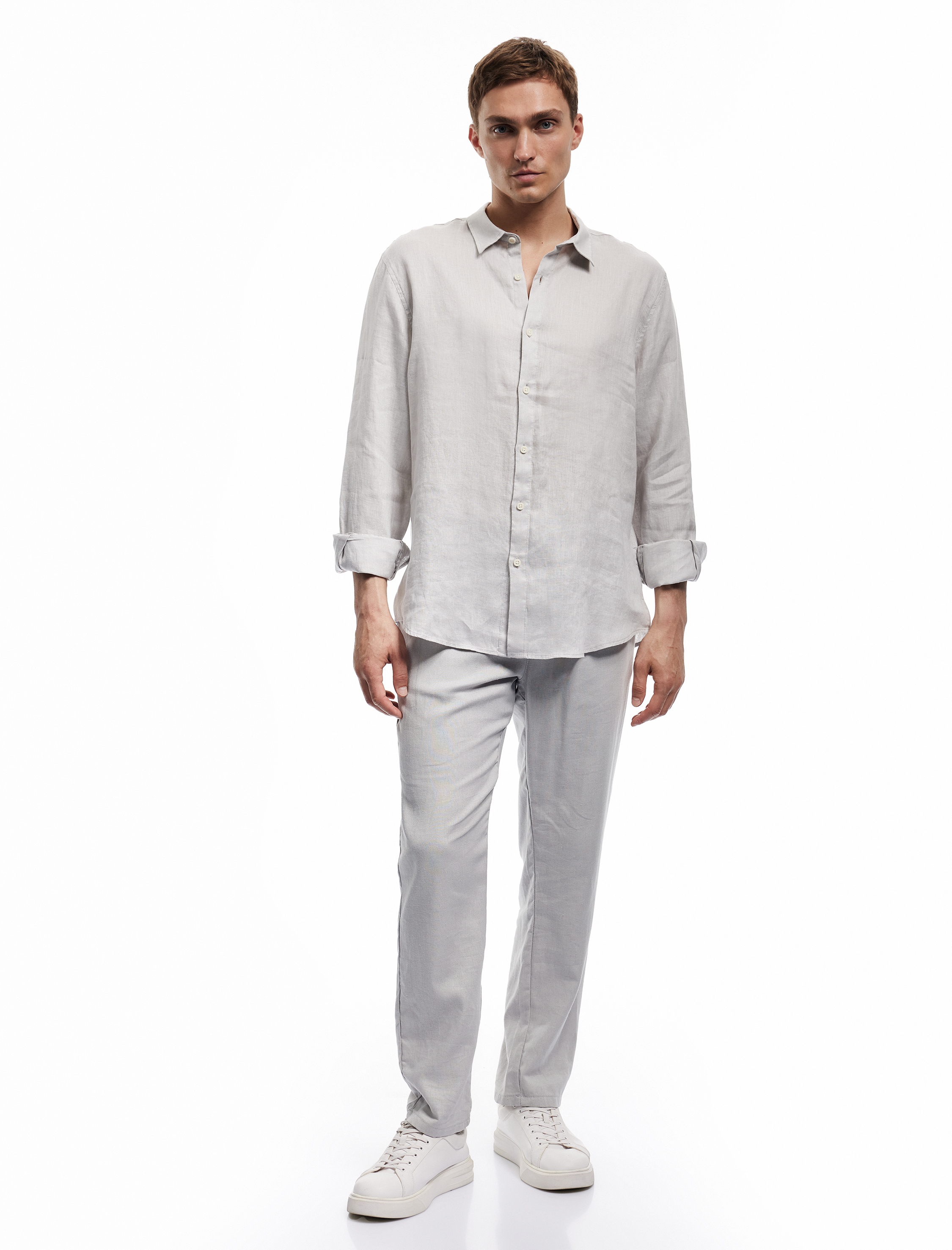 Klasik Yaka Regular Fit Uzun Kollu Keten Gömlek