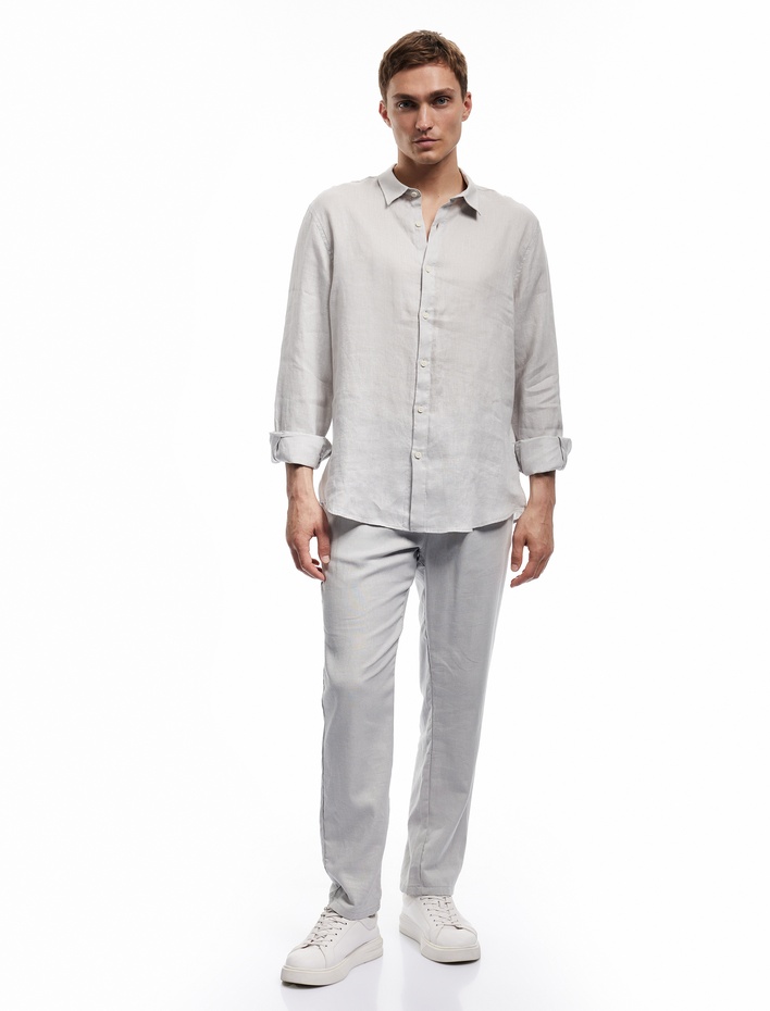  Klasik Yaka Regular Fit Uzun Kollu Keten Gömlek