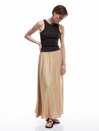 Standart Bel Bol Kesim Keten Karışımlı Midi Boy Kloş Etek