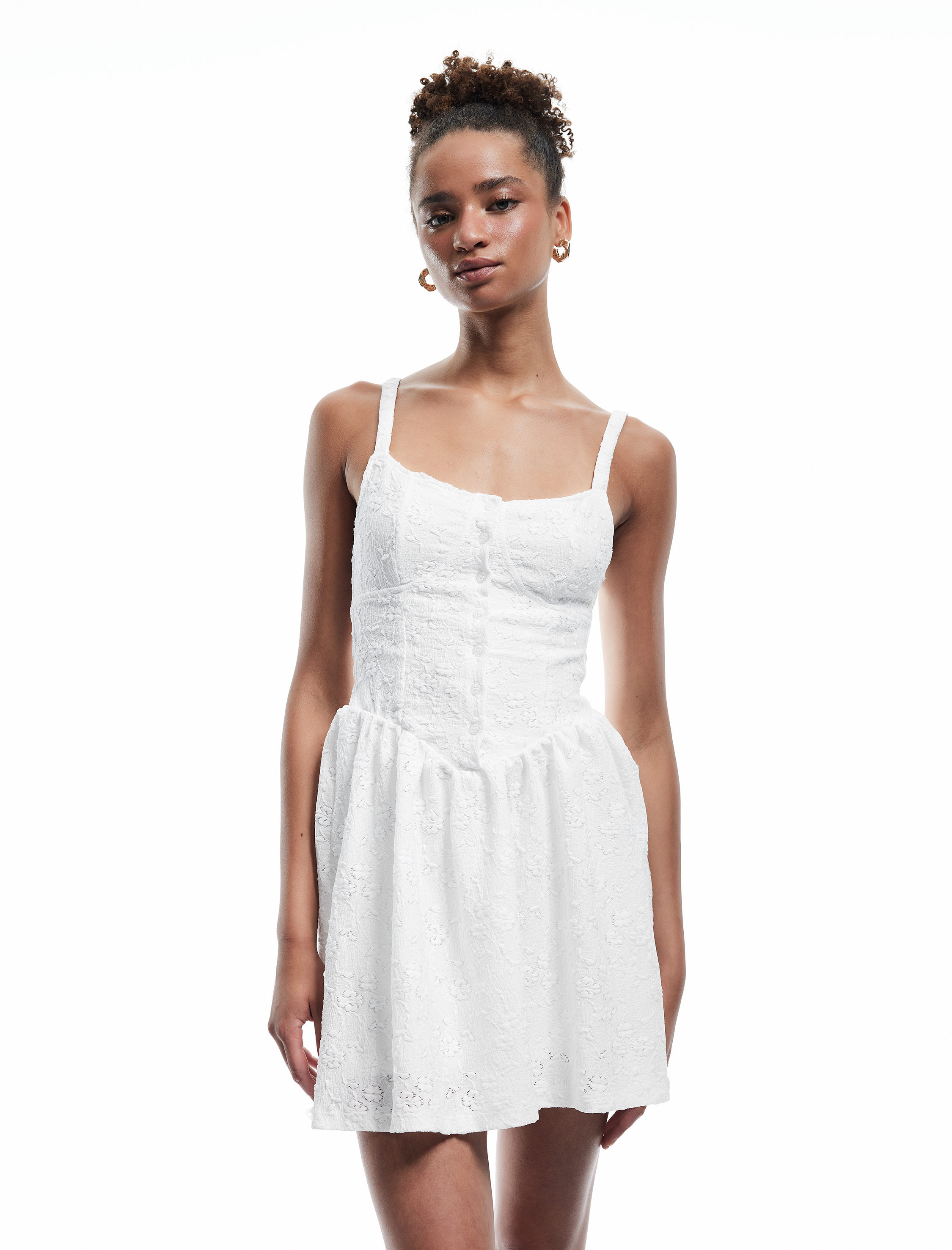   Kolsuz U Yaka Düğmeli Rahat Kalıp A Kesim Mini Fisto Elbise