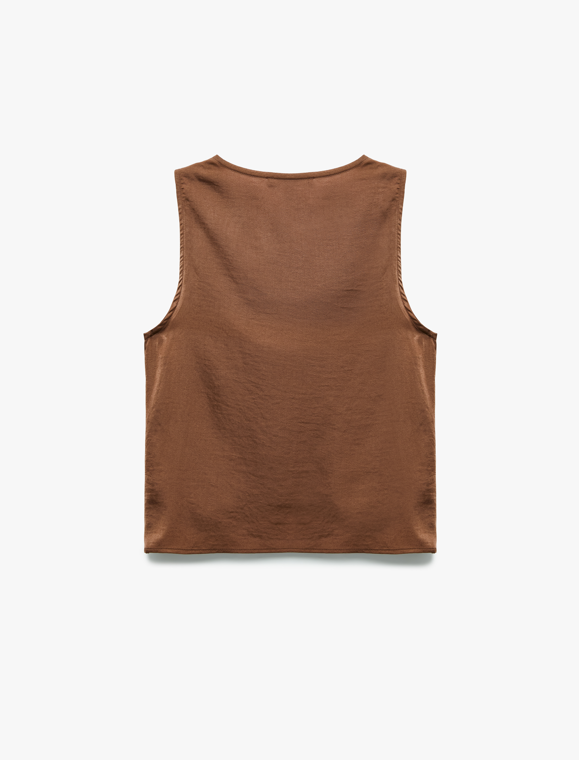 Aerobin Kumaş Kolsuz Degaje Yaka Saten Bluz