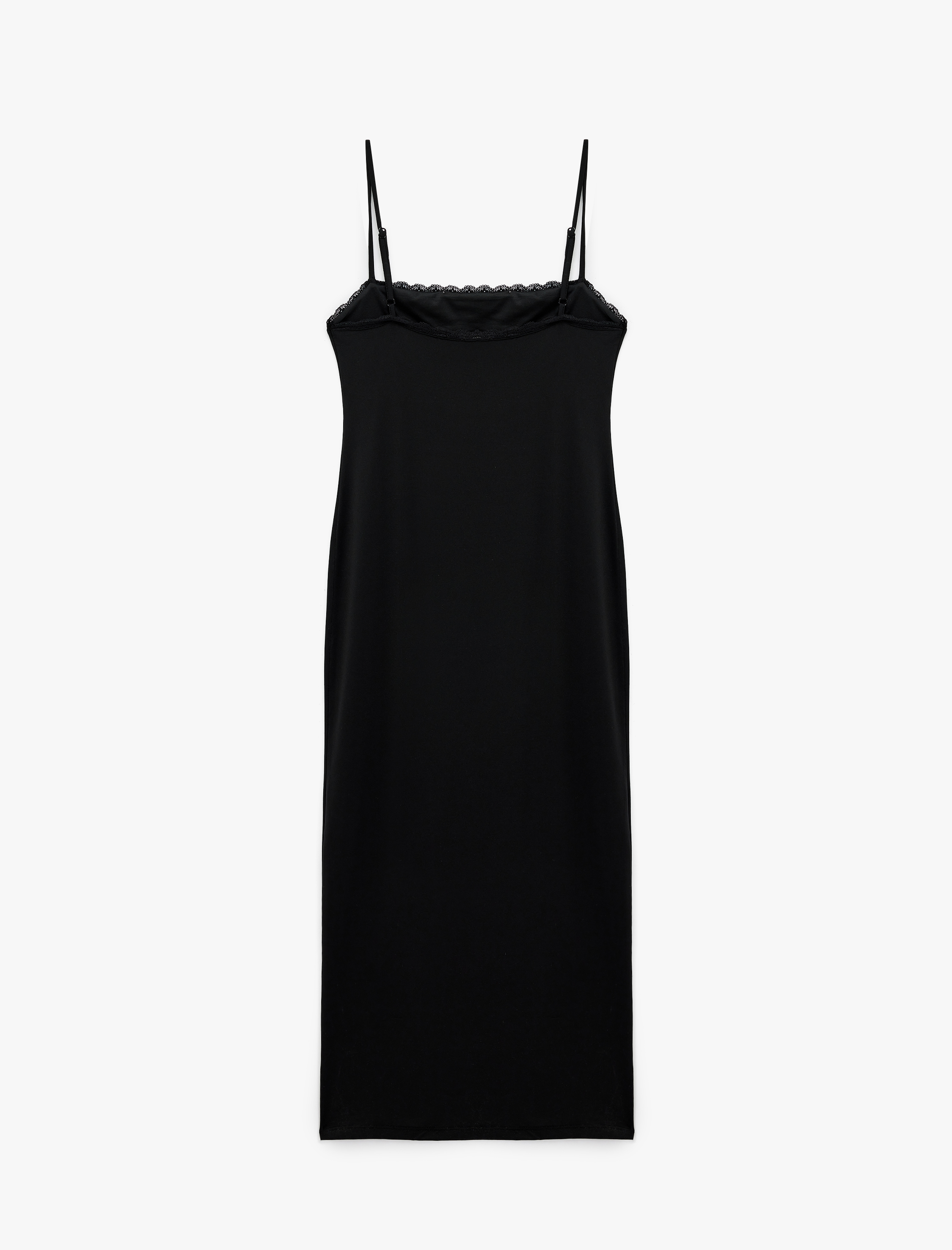   Slim Fit Dantel Detaylı Uzun İnce Askılı Penye Elbise