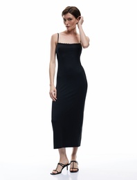 Slim Fit Dantel Detaylı Uzun İnce Askılı Penye Elbise