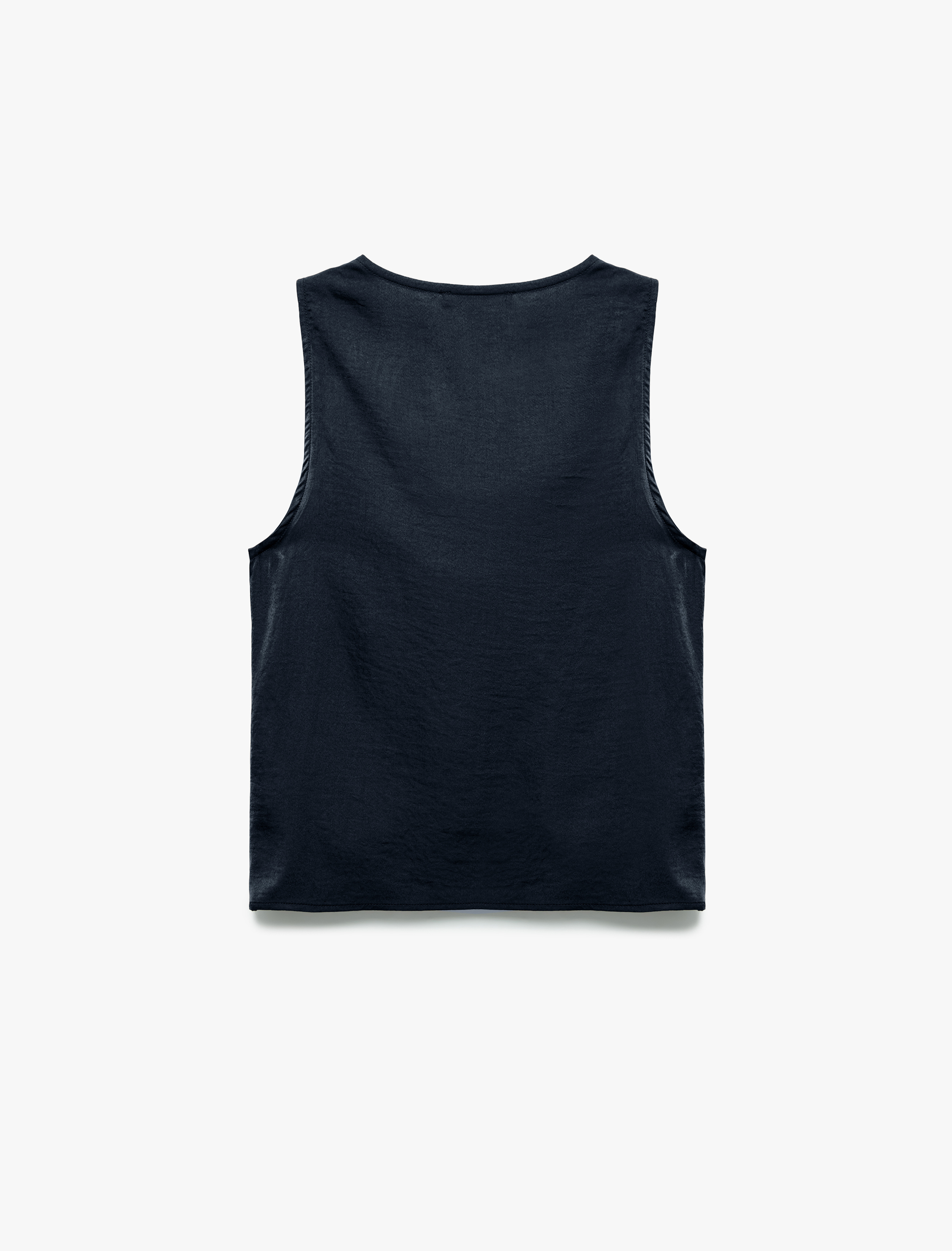   Aerobin Kumaş Kolsuz Degaje Yaka Saten Bluz