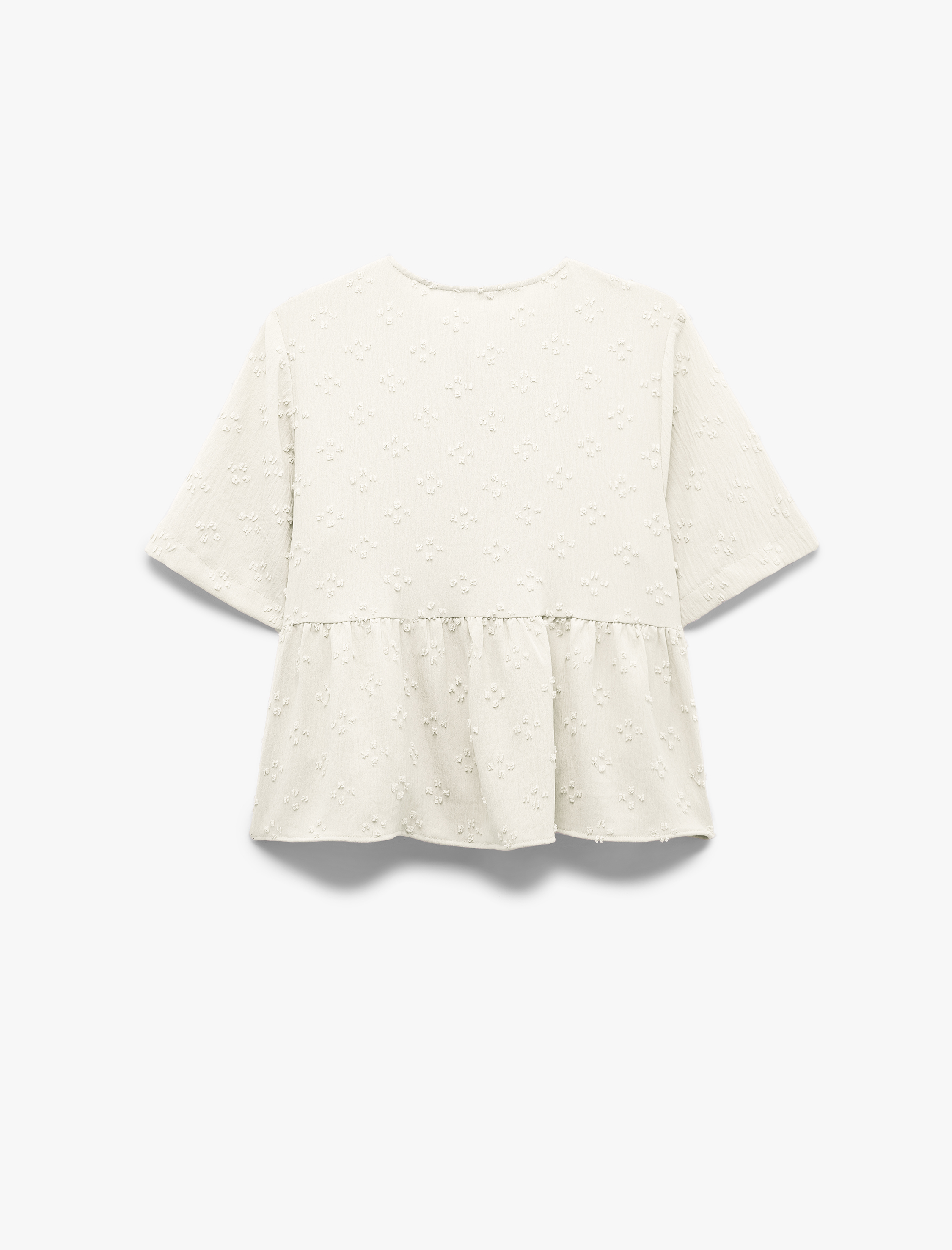   Kısa Kollu Fiyonk Detaylı Dokulu Önden Bağlamalı Bluz