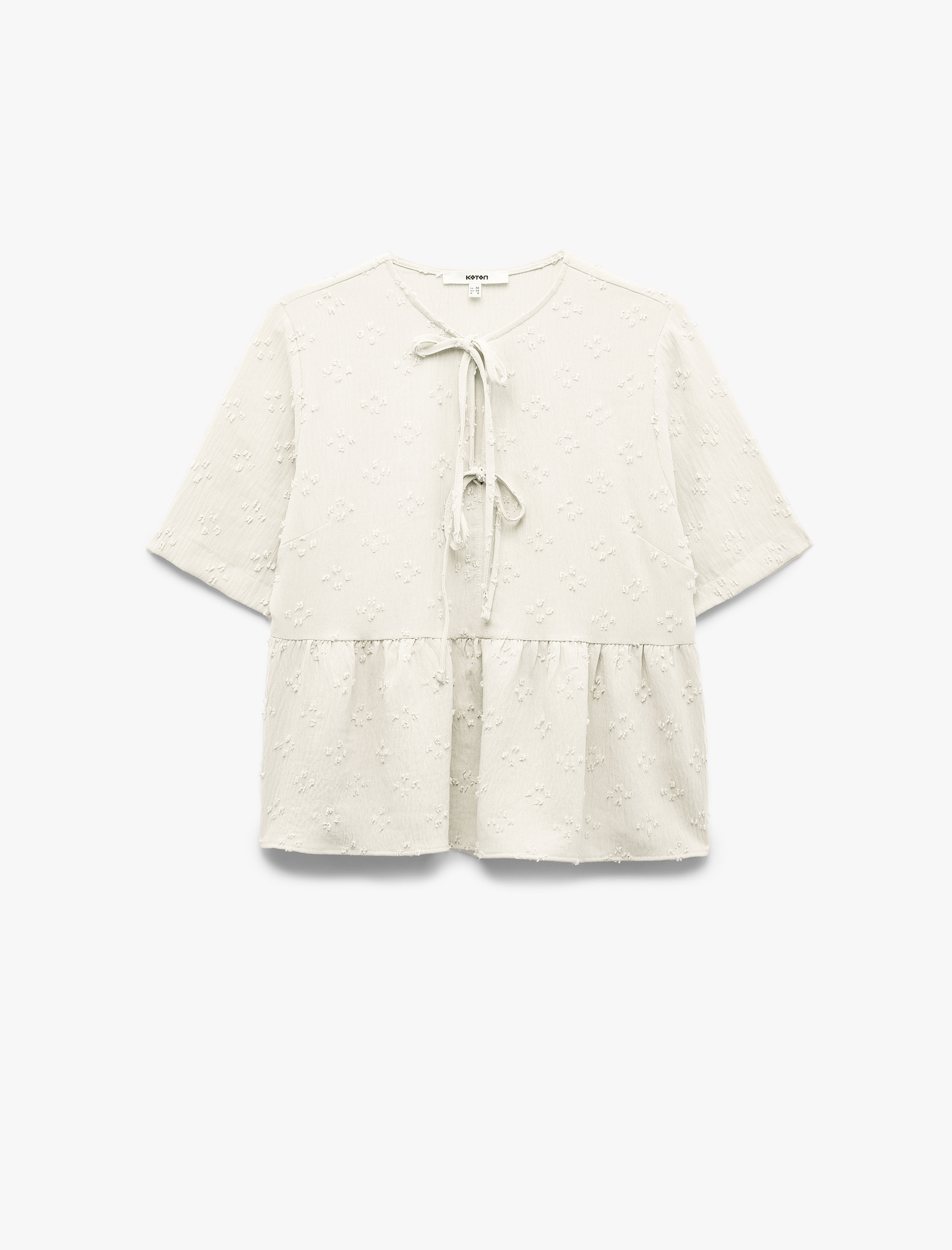   Kısa Kollu Fiyonk Detaylı Dokulu Önden Bağlamalı Bluz