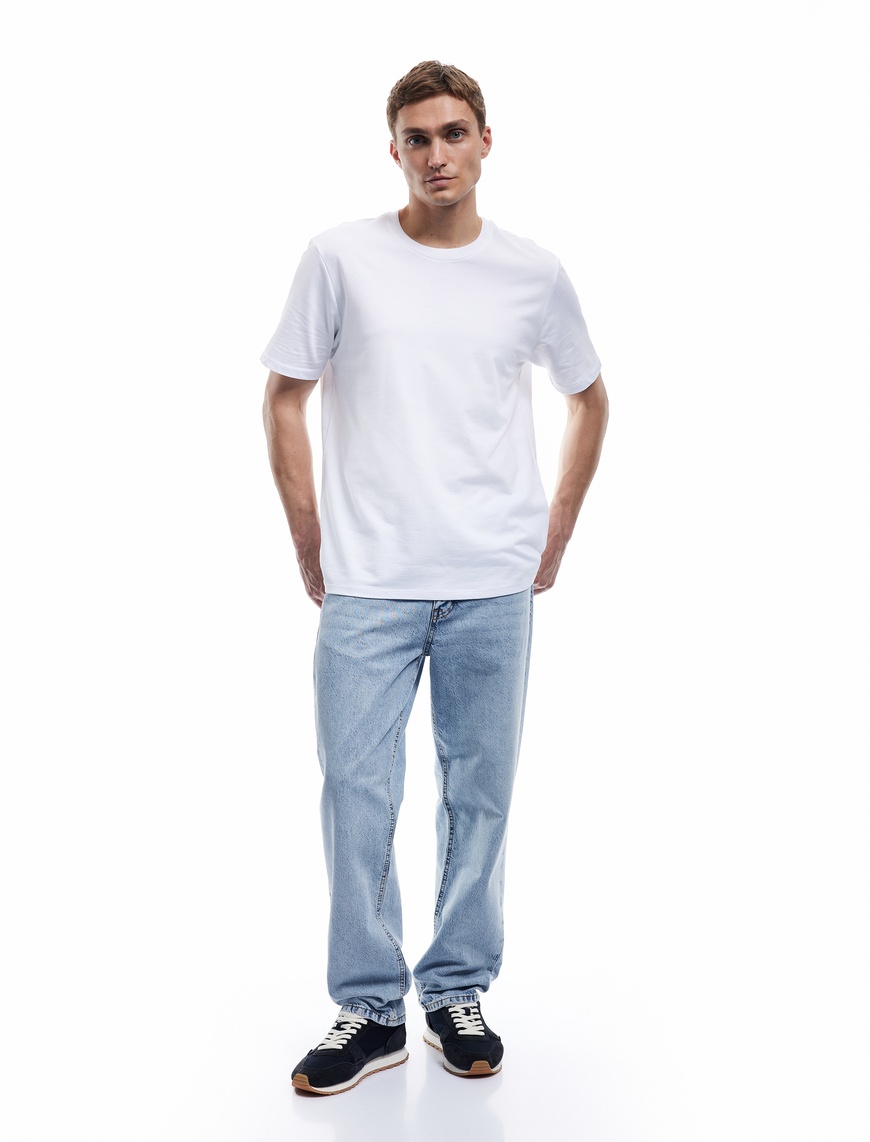   Normal Bel Pamuklu Vintage Straight Fit Jean Pantolon